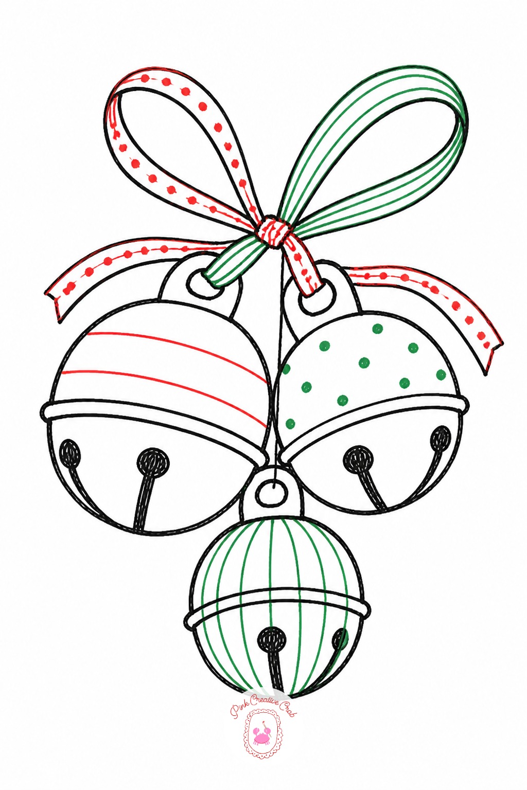 Sleigh Bell Cluster — Draw three small circles bunched together, each with its own loop on top, varying the sizes slightly rather than making them identical.