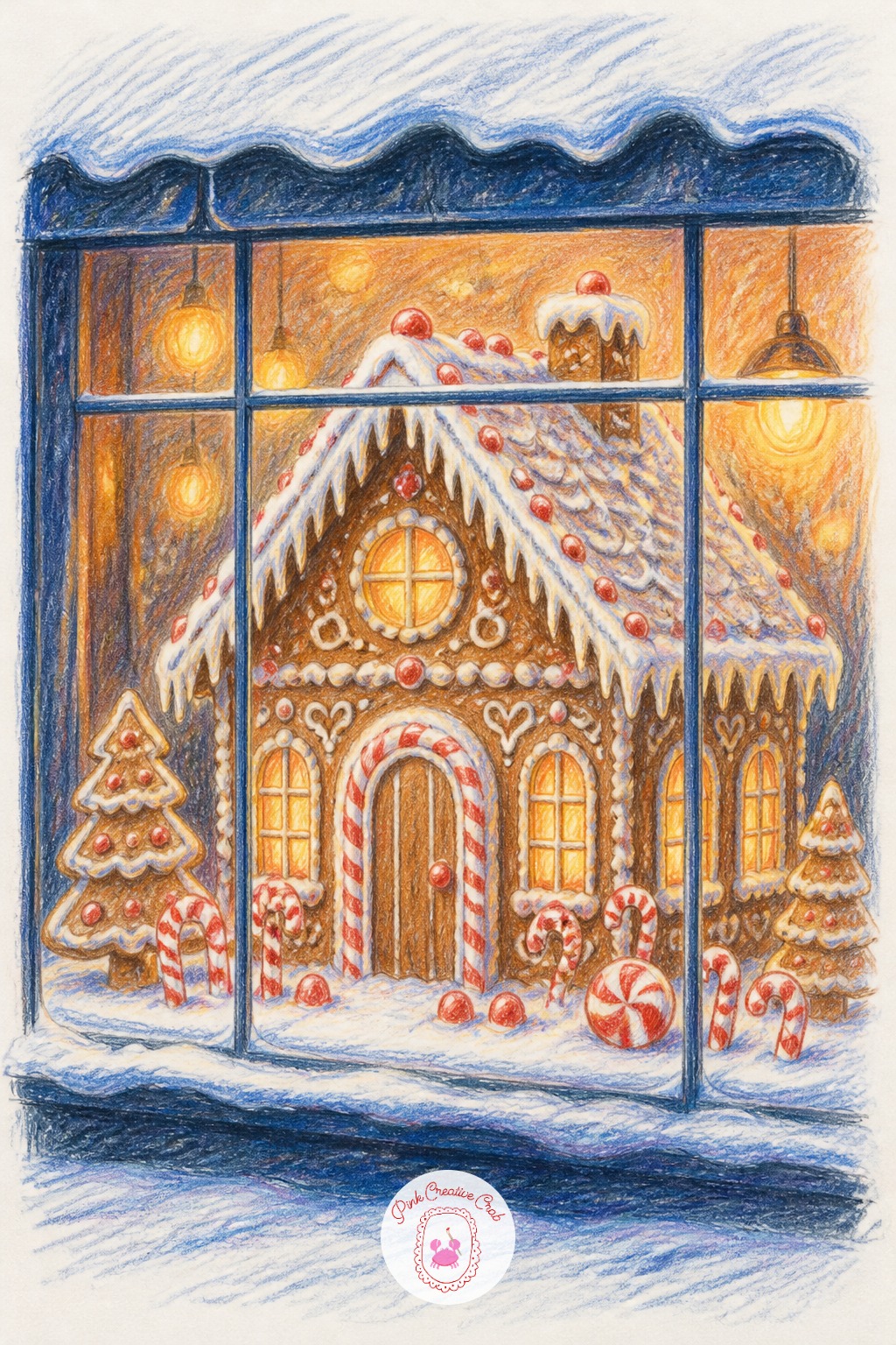 Gingerbread House Shop Window — A shop window built around a gingerbread house display gives a playful subject with a lot of small warm color notes. Christmas