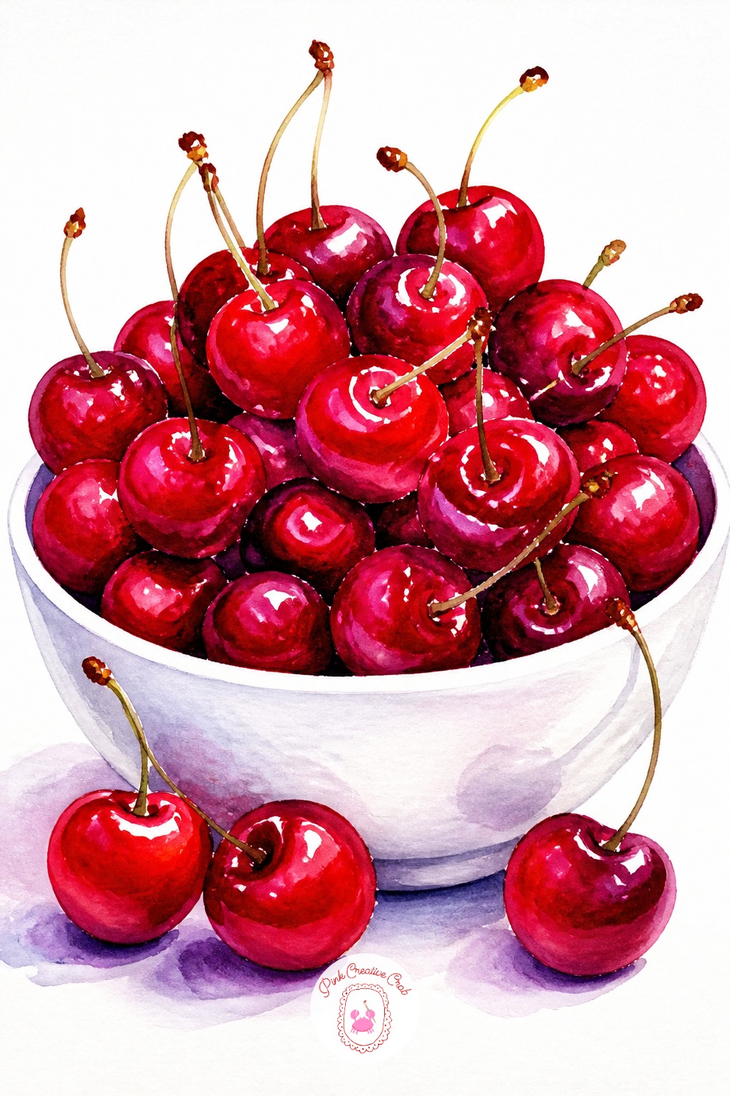 Bowl of Cherries — A bowl of cherries pairs rounded fruit with a simple bowl shape, and the red against white makes strong, saturated color almost automatic.