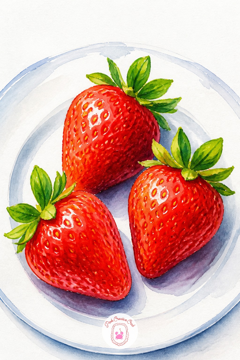 Strawberries on a Plate — Strawberries bring texture into the mix, the seeds, alongside the same bright red practice as cherries, on a simple white plate.