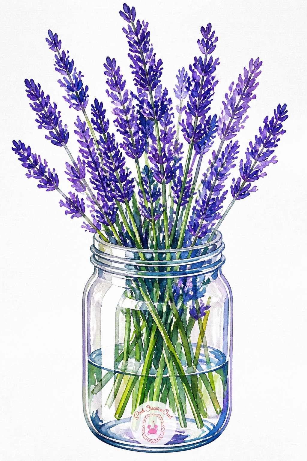 Mason Jar of Lavender — A jar of lavender stems combines a glass object with loose floral color, a nice contrast of hard and soft shapes. Watercolor inspo