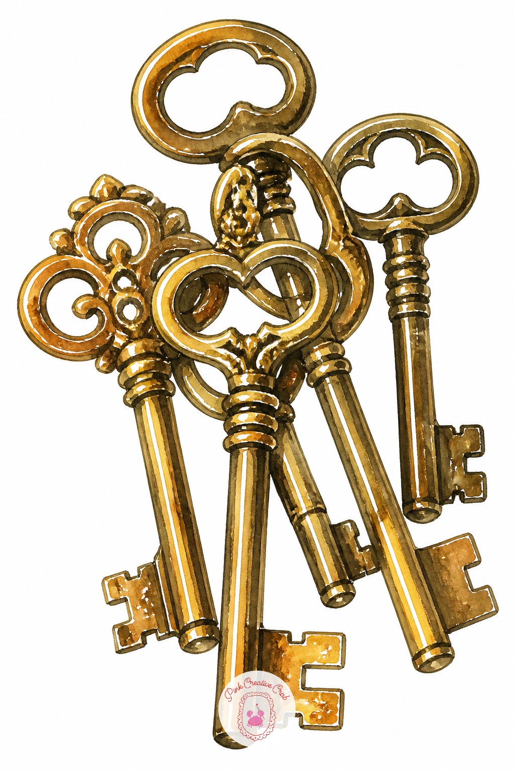 Antique Key Collection — A small cluster of old keys in different sizes is a satisfying study in metal, texture, and simple repeated shapes. Watercolor inspo
