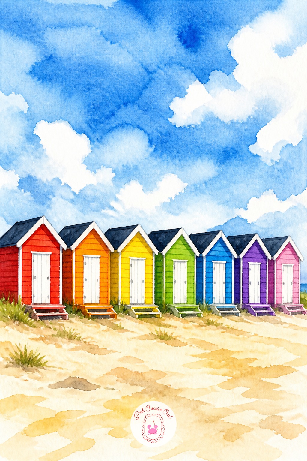 Row of Beach Huts — A row of colorful beach huts is essentially a line of small rectangles, each a different bright color, which makes it an easy jump into