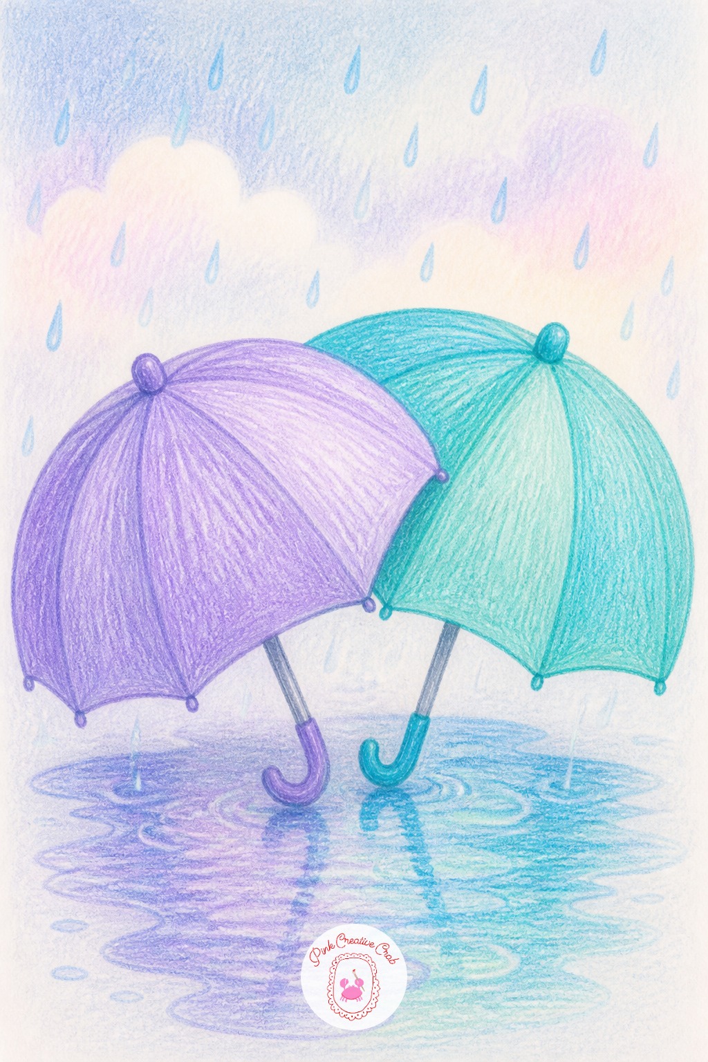 Two Umbrellas Overlapping In Rain — Decide where the light sits before drawing a single raindrop. Bff drawing ideas