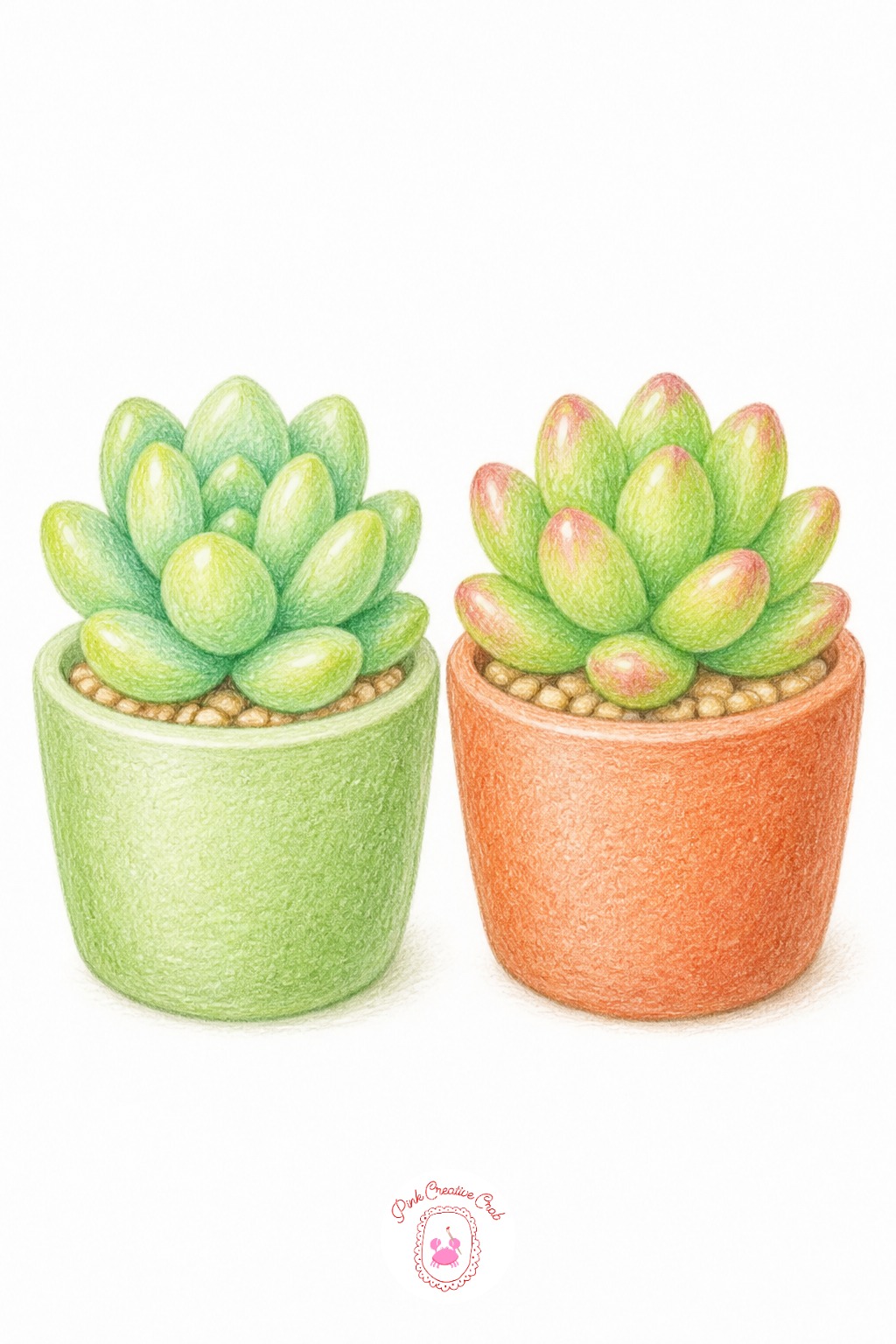 Two Potted Succulents Side By Side — Once the basic pair of succulents feels easy, change the pot colors next time instead of the plants themselves, since two