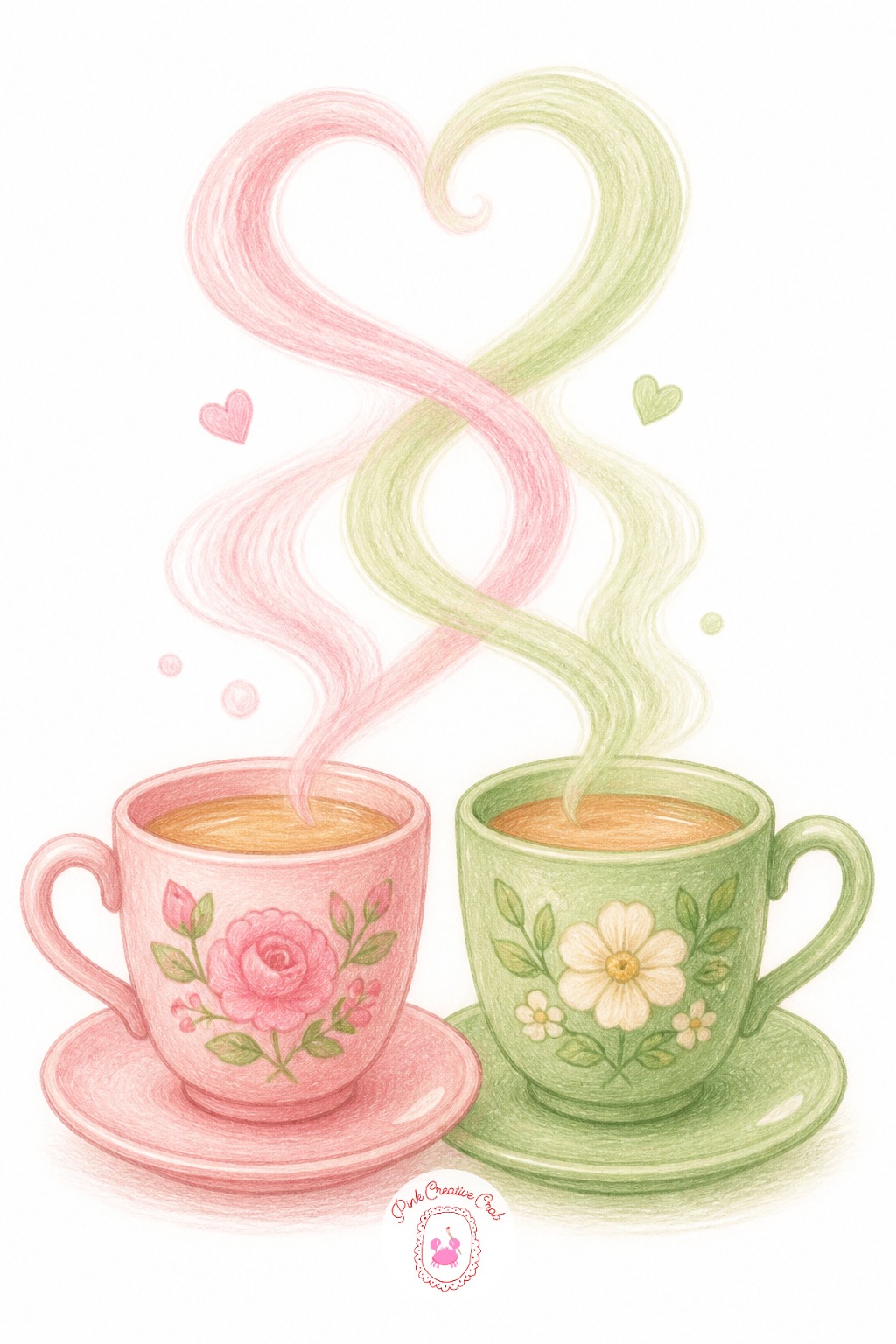 Two Teacups With Steam Swirling Together — Steam often turns into two stiff straight lines, which flattens the whole drawing. Bff drawing ideas