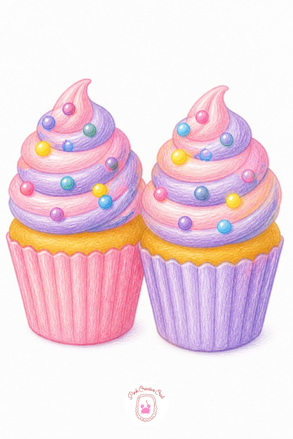 Two Cupcakes With Matching Sprinkles — Grab a pencil with a soft, waxy core for the frosting swirl, since a harder pencil skips across the paper tooth and