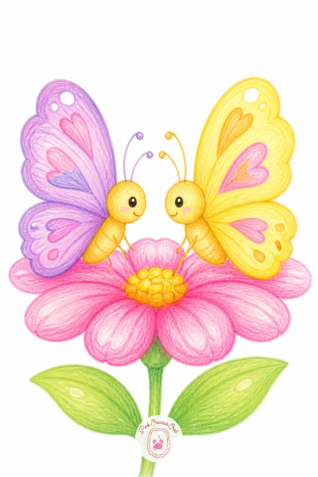 Two Butterflies On One Flower — Center the flower first, with a simple circle for its middle, since both butterflies land relative to that point. Bff drawing