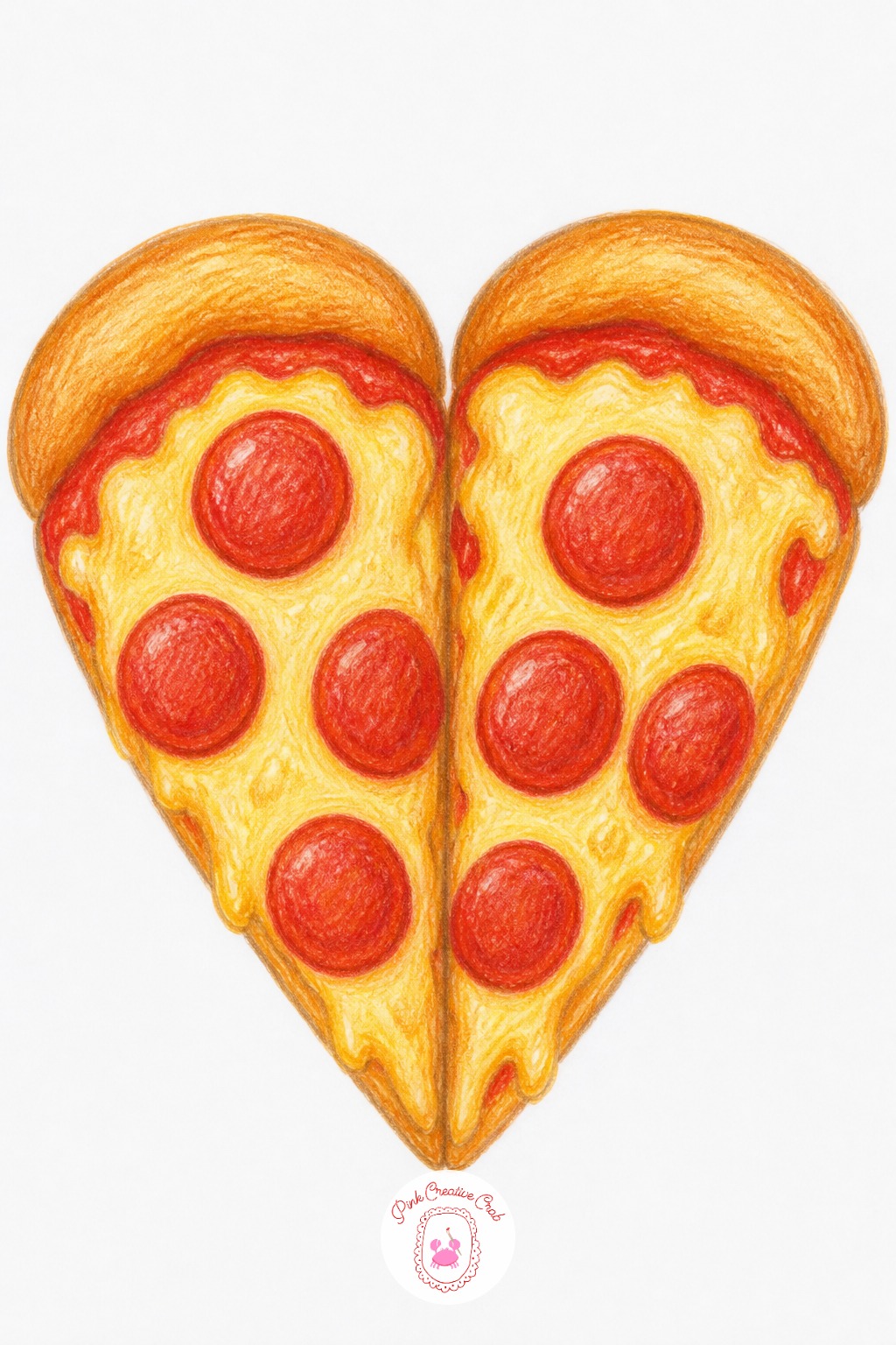 Two Slices Of Pizza Forming A Heart — Cut an imaginary circle in half first, then nudge the two triangle slices apart slightly and round their pointed tips