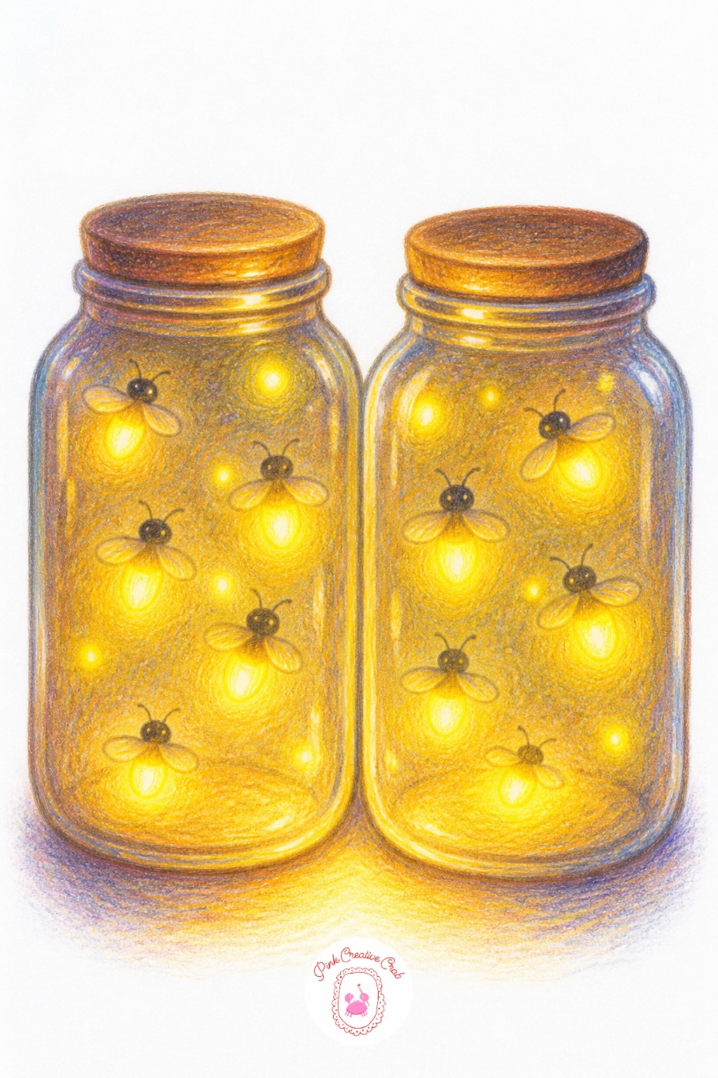 Two Jars Of Fireflies Glowing Together — Hard yellow circles are the usual result for firefly glow, which looks more like a sticker than light. Bff drawing