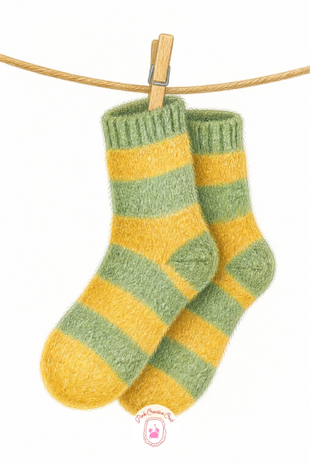 Two Fuzzy Socks Hanging On A Line — Work the knit texture with short choppy strokes running in one direction across each sock, then add a second thin layer