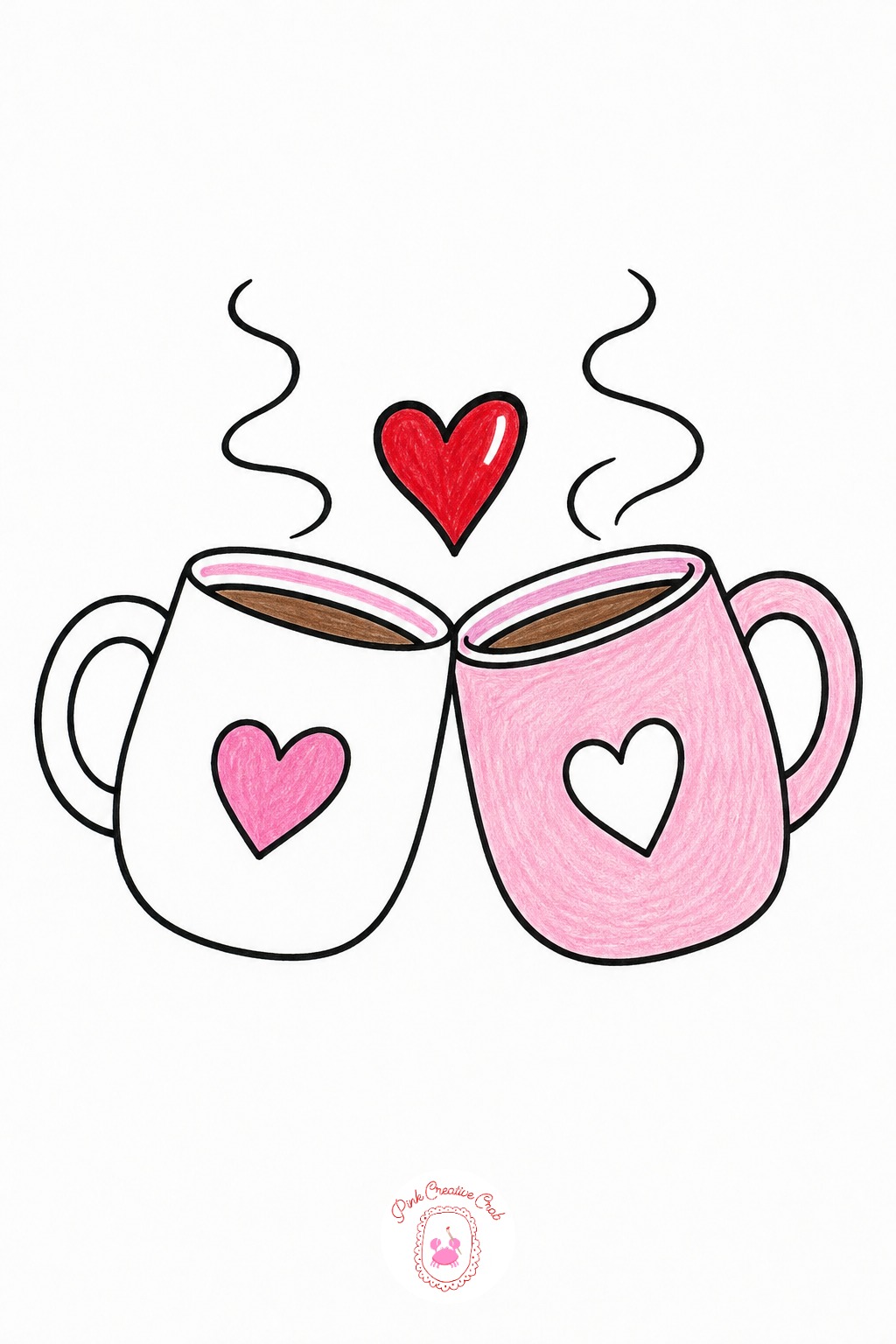 Clinking Mugs Duo — Keep both mugs the same height but tilt them toward each other at the rim, that tilt is what makes them read as clinking rather than just