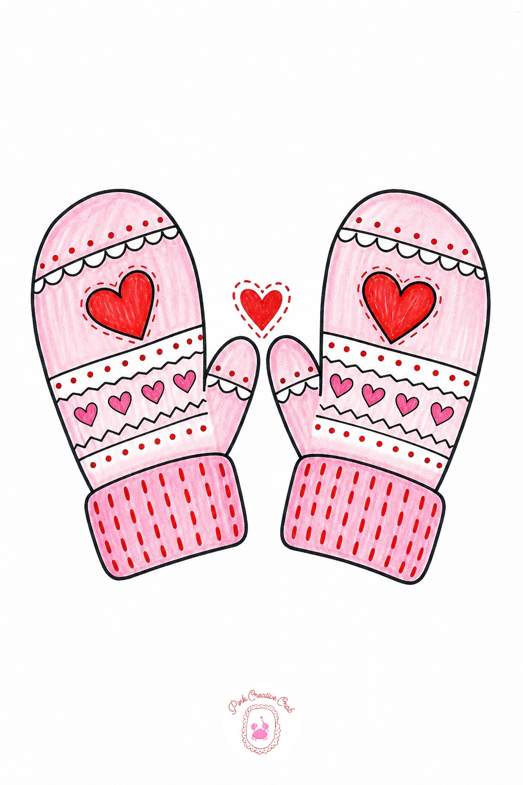 Matching Mitten Pair — The common mistake with a mittens pair is drawing them identical and stiff, like two socks lined up on a shelf. Valentines doodles