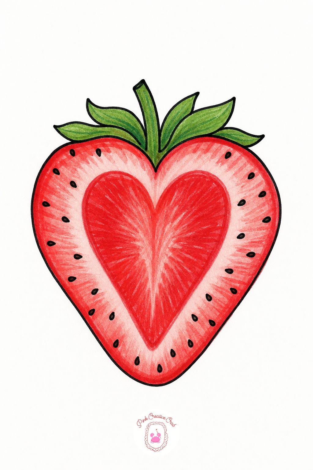 Strawberry Heart Slice — Switch to the red gel pen for the body of this one before the black liner does any outlining, red gel pen covers more evenly over bare