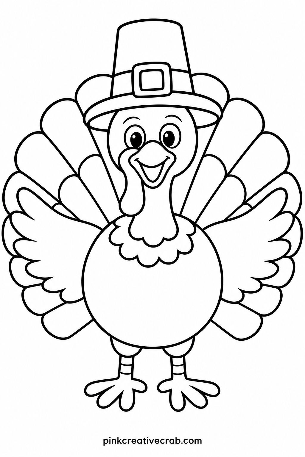 Turkey In A Pilgrim Hat printable page — Leave the hat buckle bright white and color only the brim and crown around it, a simple trick that makes the buckle