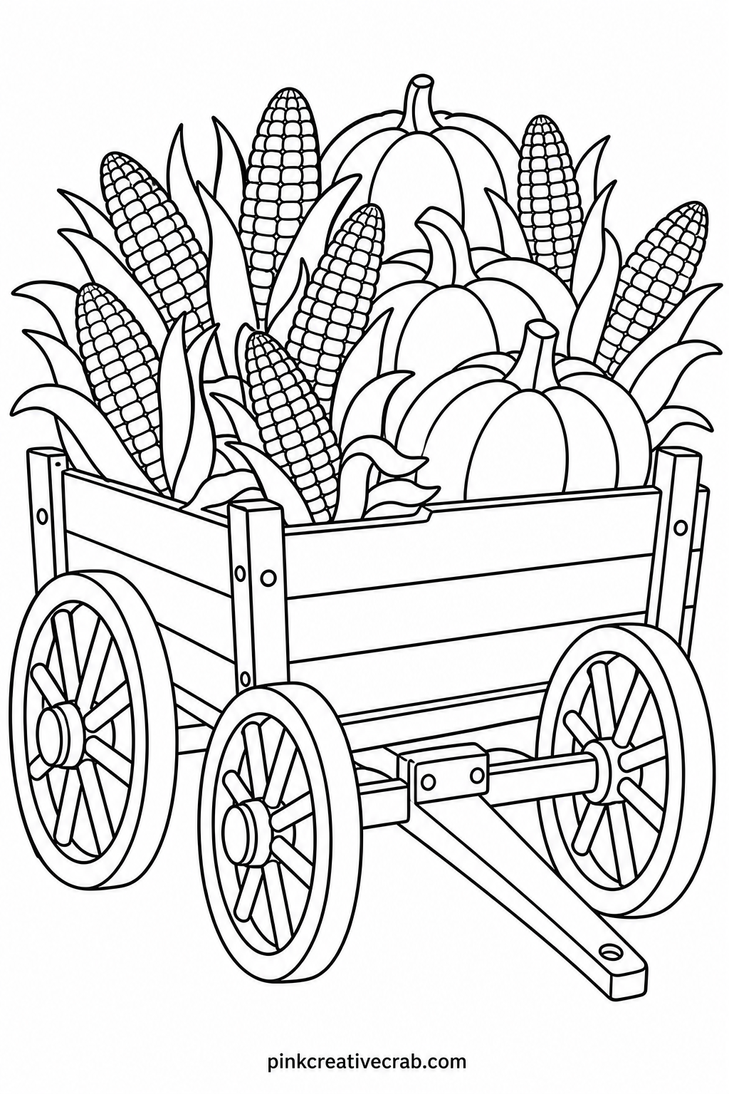 Corn Harvest Wagon printable page — Older kids around six or seven who enjoy filling in lots of small shapes will like working through every single kernel of