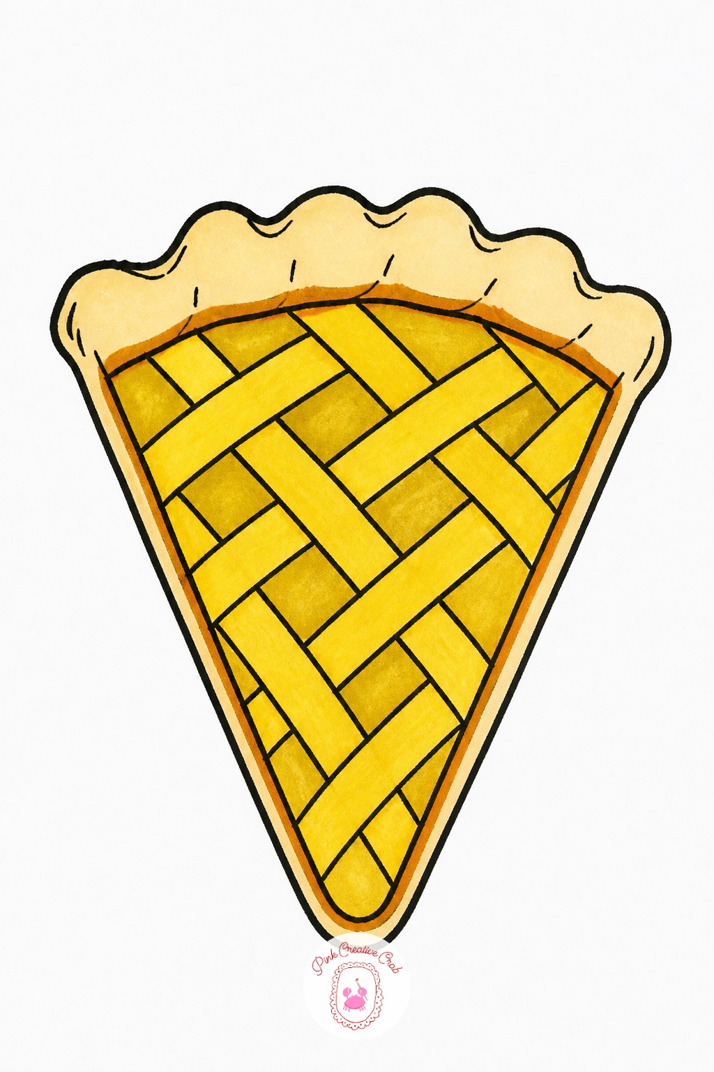 Mini Pie Slice — Ten minutes is enough for the basic slice: a triangle crust outline, a mustard marker fill for the filling, and three fineliner lines across