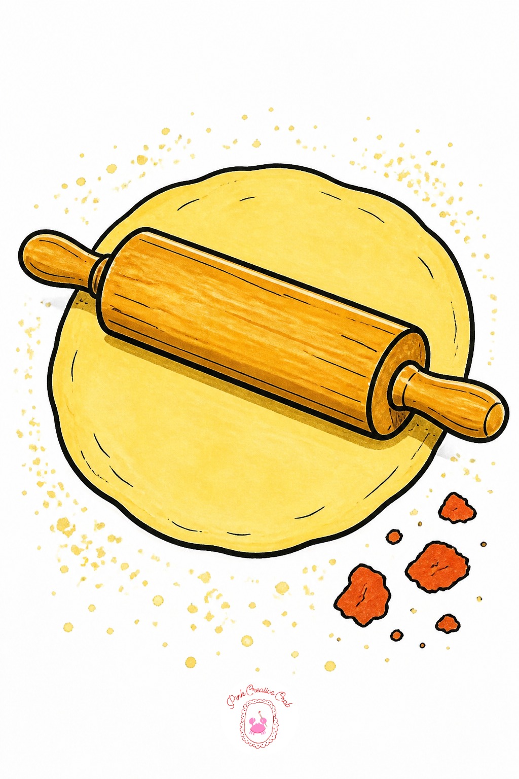 Rolling Pin And Dough — The common mistake here is drawing the rolling pin's handles the same width as the roller itself, which makes the whole tool look like