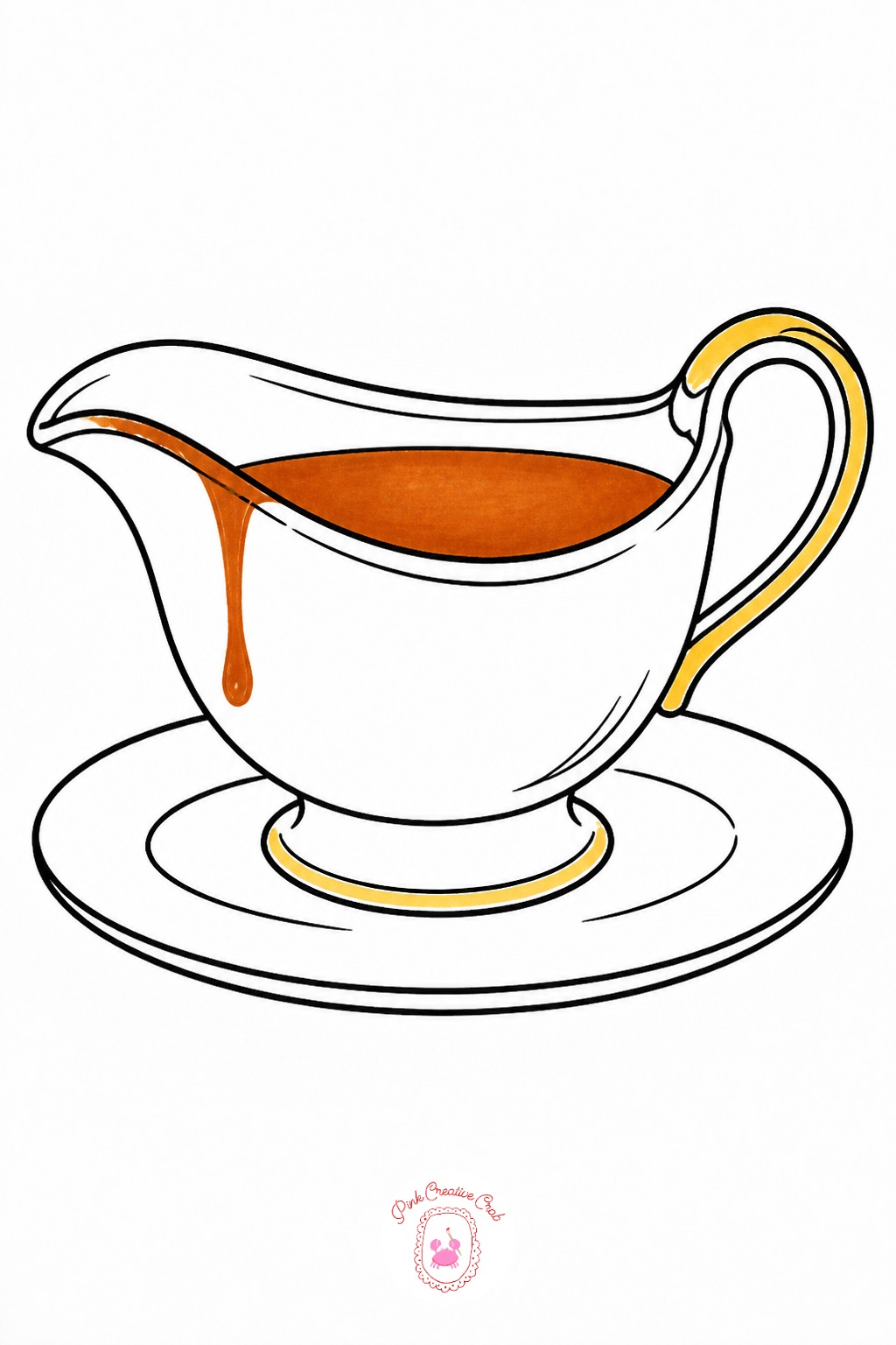 Gravy Boat — Ten minutes covers the basic shape: an oval body, a small pouring spout on one side, a curved handle on the other, filled with burnt orange marker