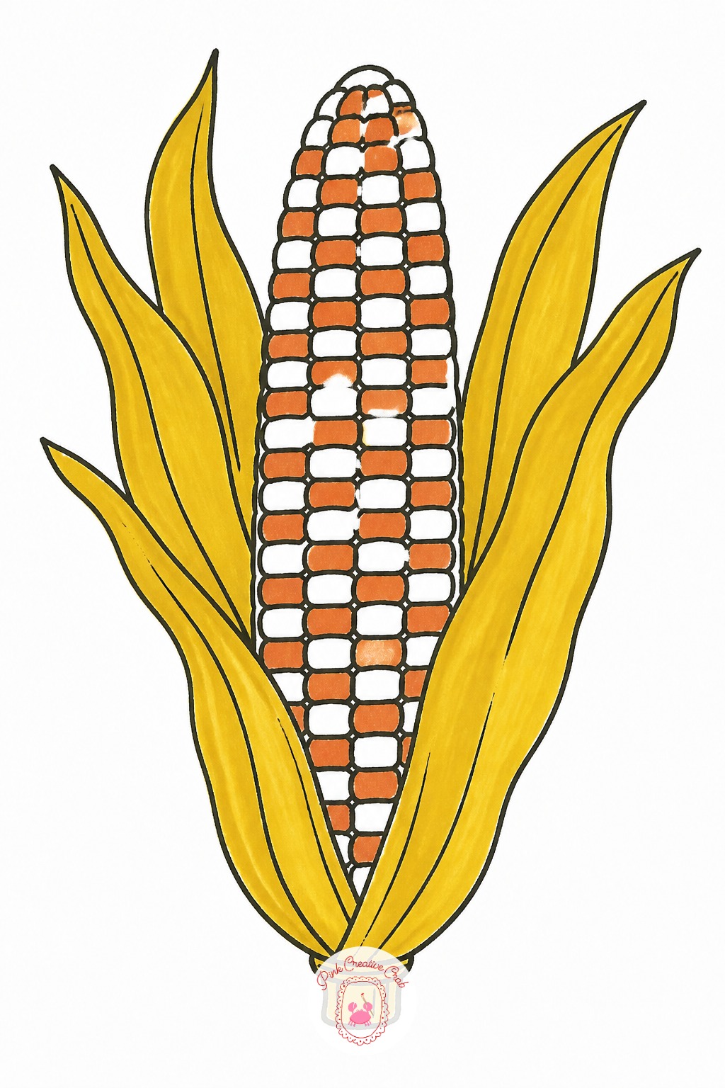 Indian Corn Husk — First mark is the cob's outline, a long oval, slightly wider at the top than the bottom. Thanksgiving doodles