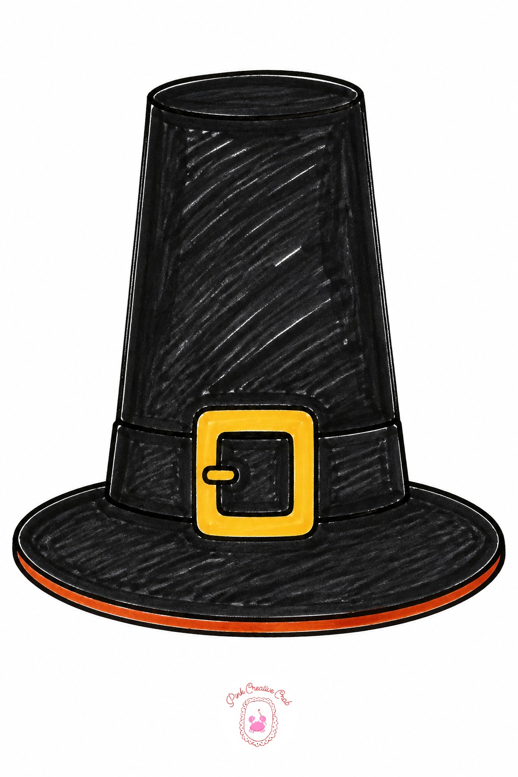 Pilgrim Hat Alone — The hat's felt texture comes from leaving the fineliner outline loose rather than crisp, a slightly wobbly line reads as soft fabric while