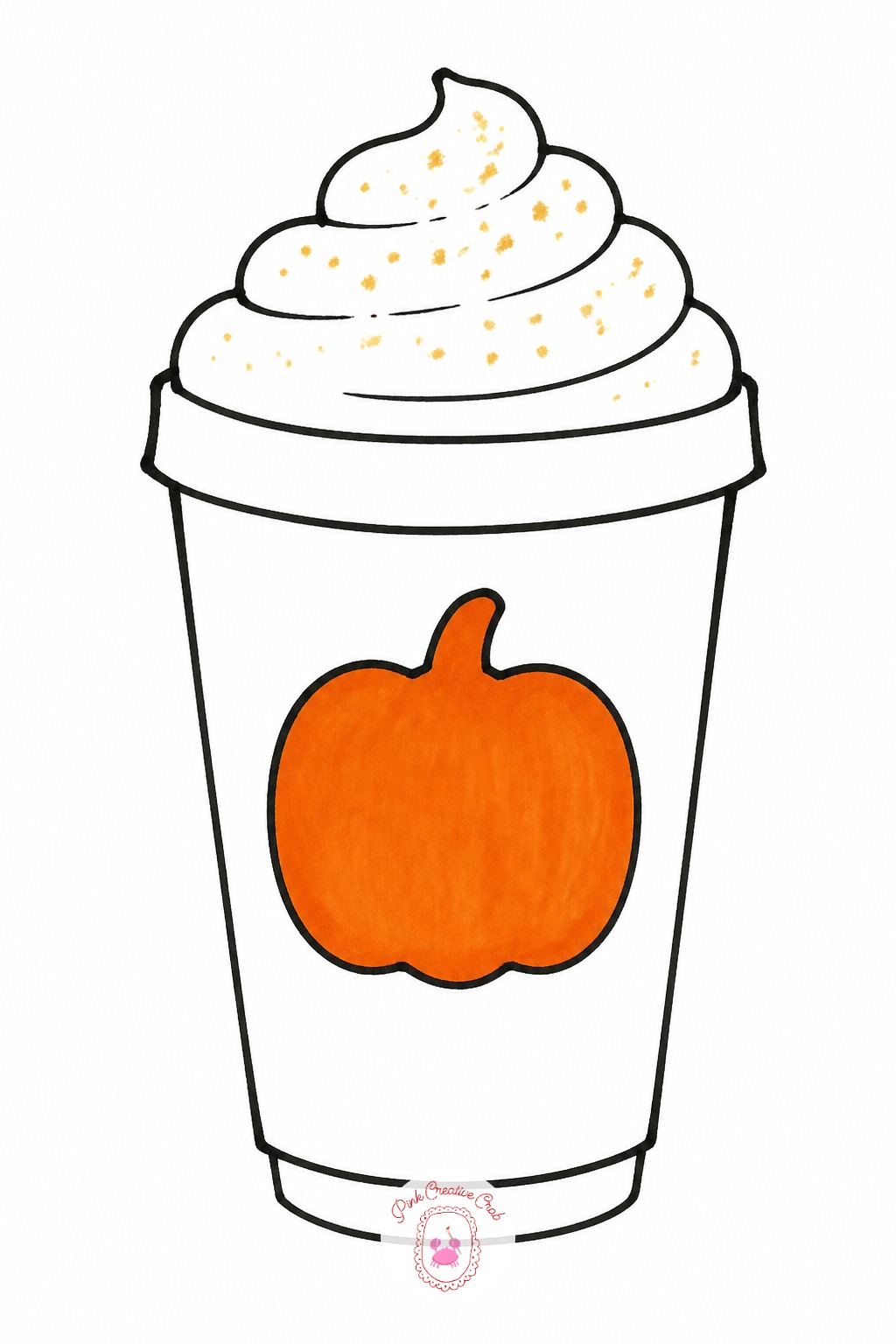 Pumpkin Spice Latte Cup — Ten minutes gets the basic cup: a simple trapezoid body, a flat lid, and a burnt orange marker fill for the drink showing through a