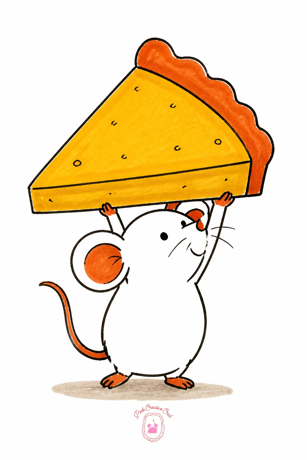 Mouse Carrying Pie Slice — Put the light source behind the pie slice rather than behind the mouse, so the slice gets the brightest mustard marker fill while