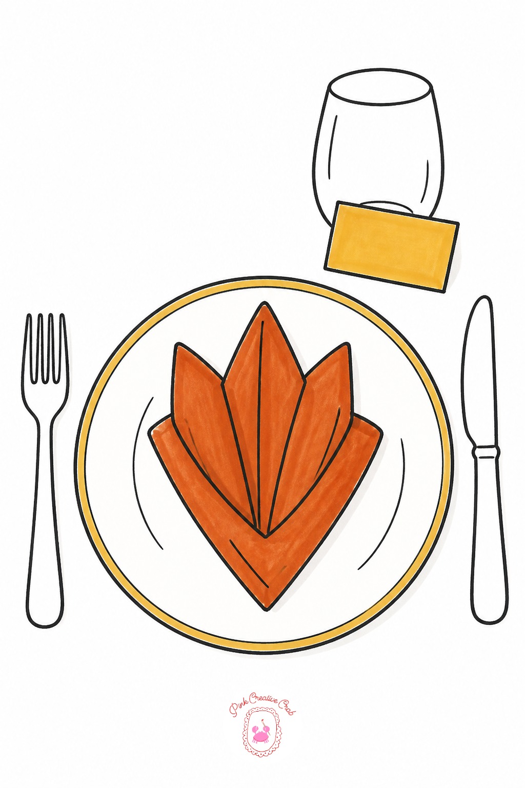 Thanksgiving Table Setting — Once the basic place setting works, a plate, fork, knife and folded napkin, vary what sits on the plate each time: a small drawn