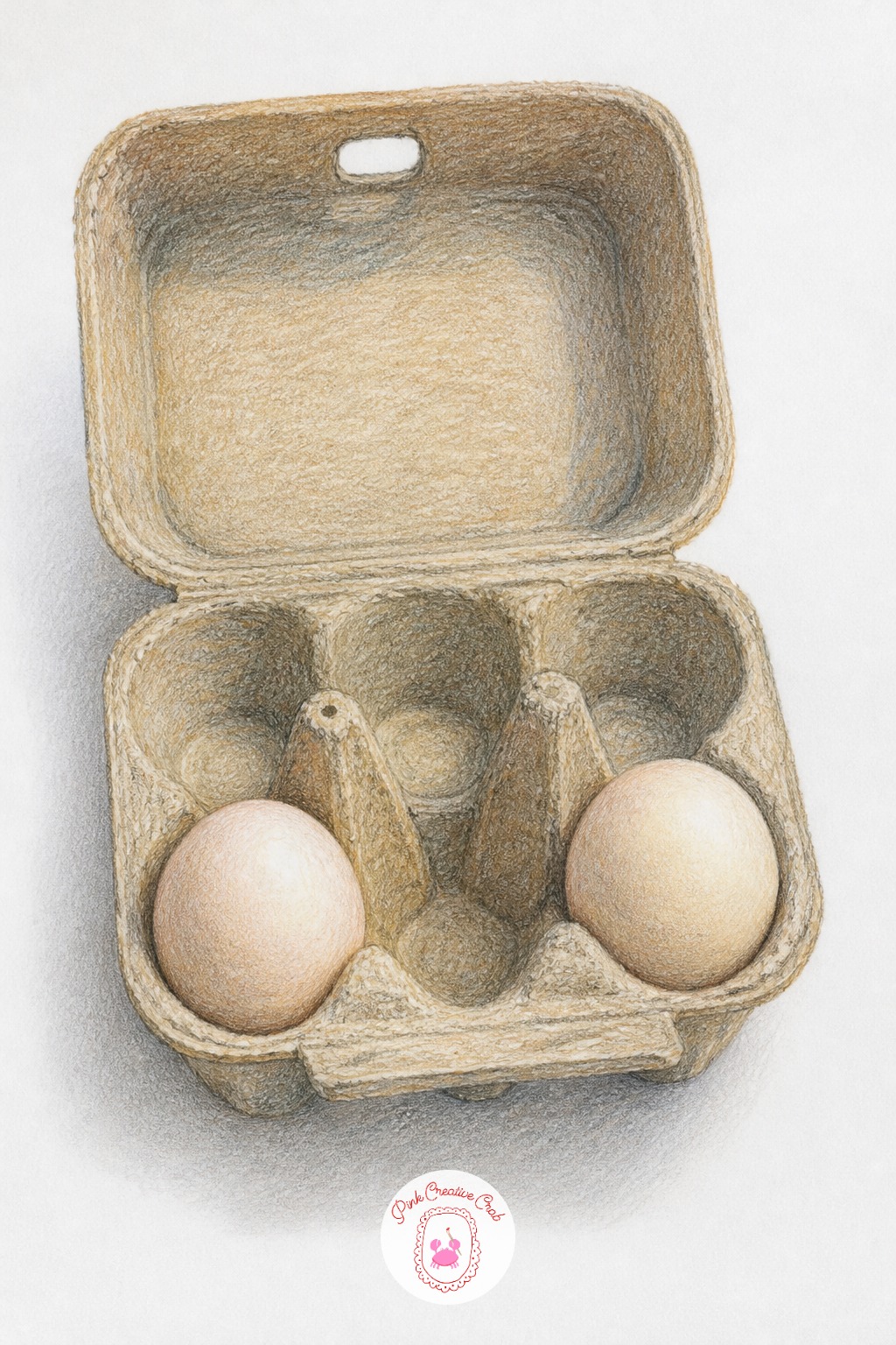 Egg Carton With Two Eggs Left — Press lightly for the carton's cardboard texture, using the side of the pencil lead in short choppy strokes rather than a