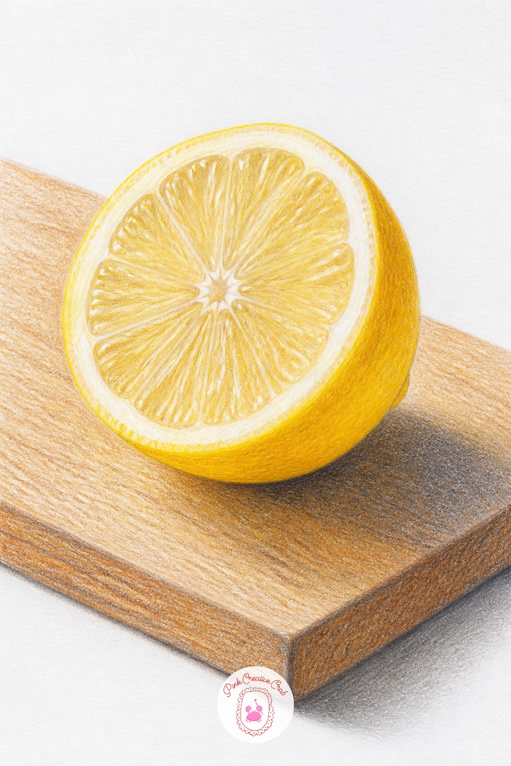 Lemon Half On A Cutting Board — Ten minutes is enough to block in the lemon half's basic shape: the yellow rind as a thick ring, the pale flesh inside it, and