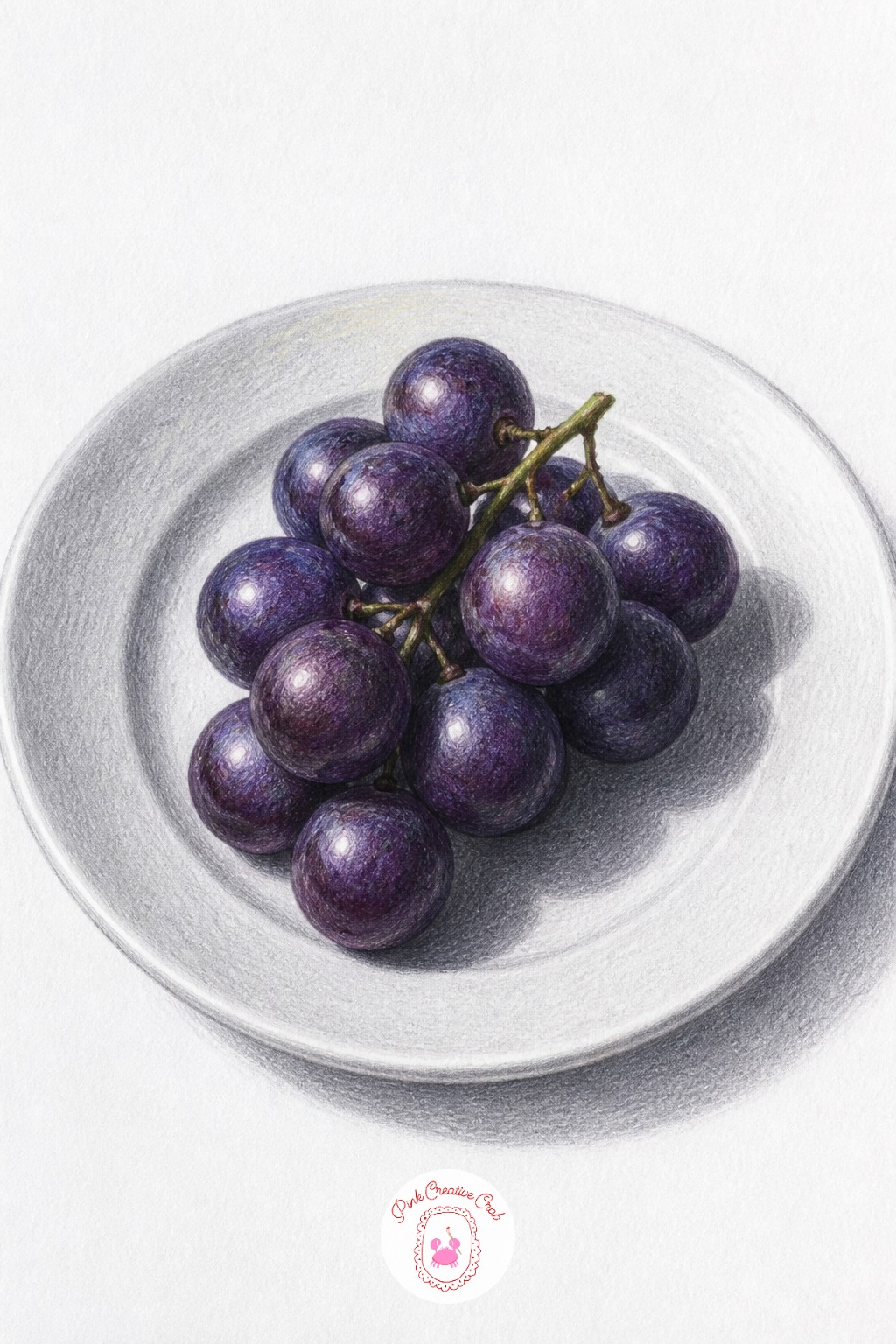 Bunch Of Grapes On A Plate — Fifteen minutes covers the basics here: the plate as a simple oval, the grape cluster as one rounded mass, and a single flat color