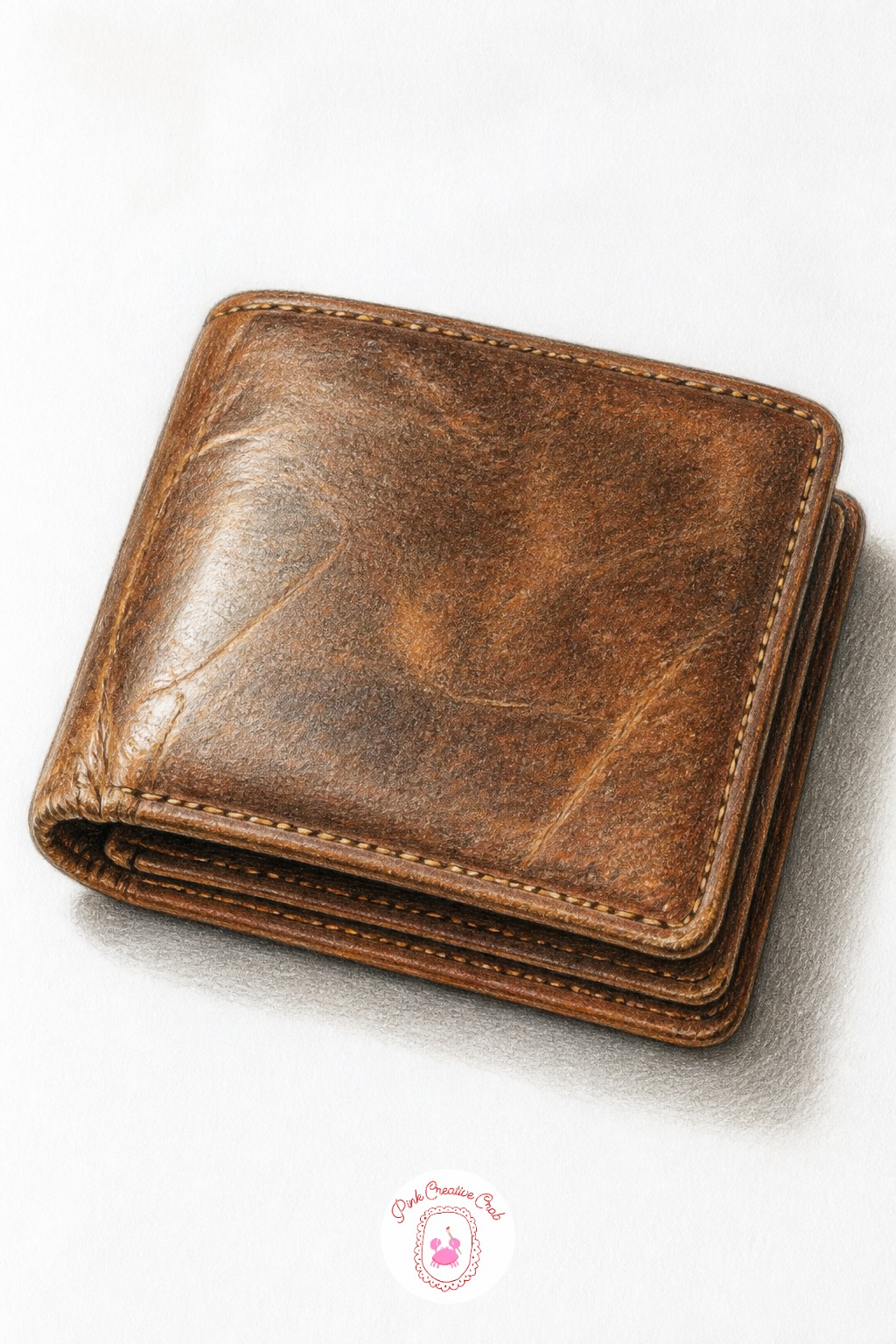 Old Leather Wallet — Next time, draw the wallet open flat instead of closed, which trades the simple folded shape here for two connected panels and a few