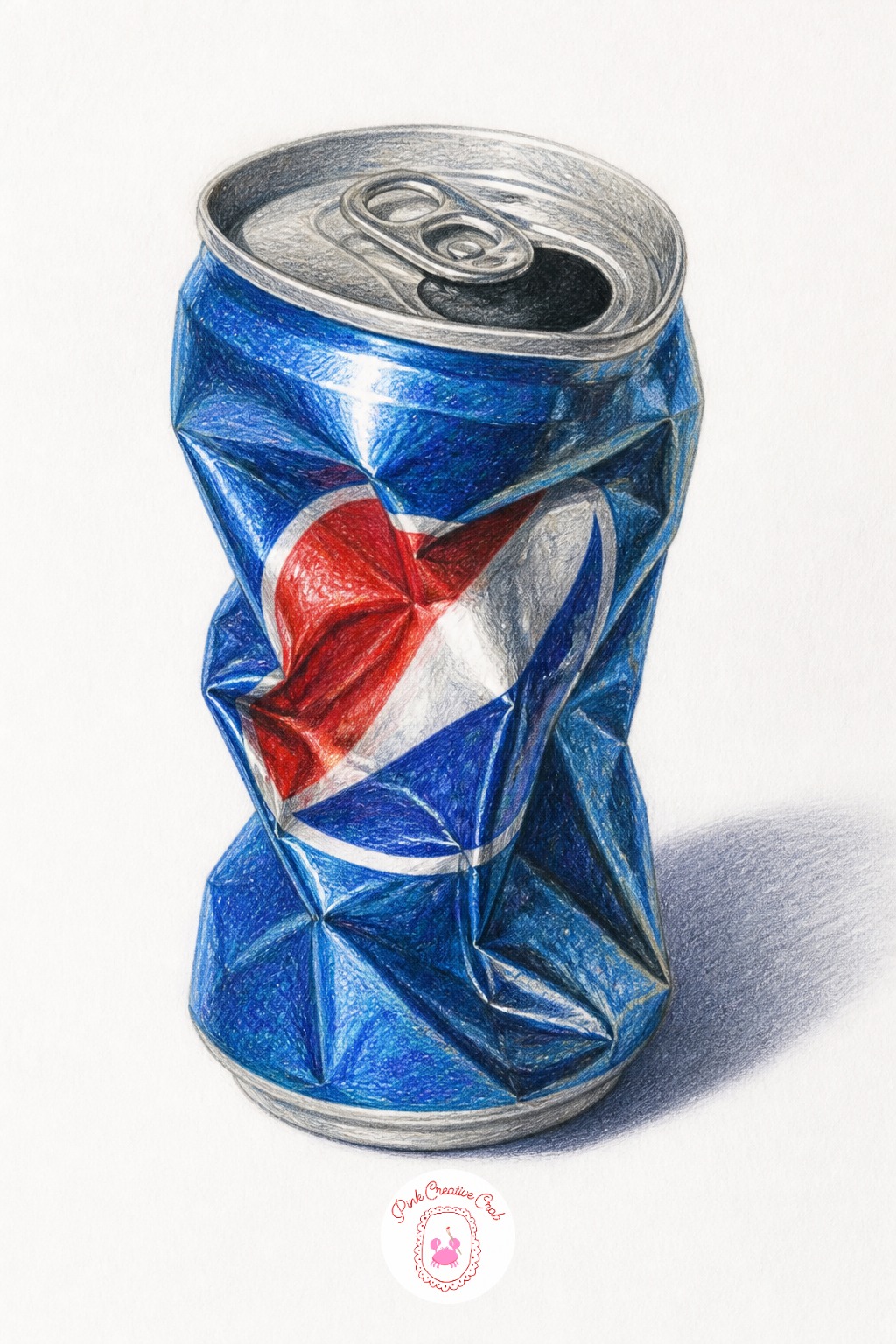 Crumpled Soda Can — Press hard along each dent's edge and soft everywhere else, since a crumpled can is really a collection of small flat planes meeting at