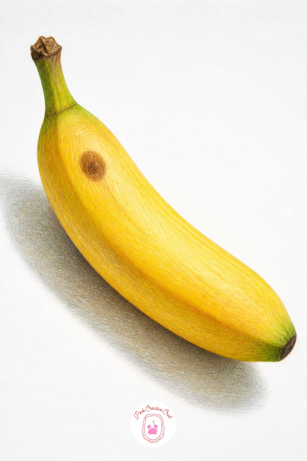 Banana With One Brown Spot — Ten minutes gets the banana's curved shape down along with a flat yellow base color and the rough position of its one brown spot
