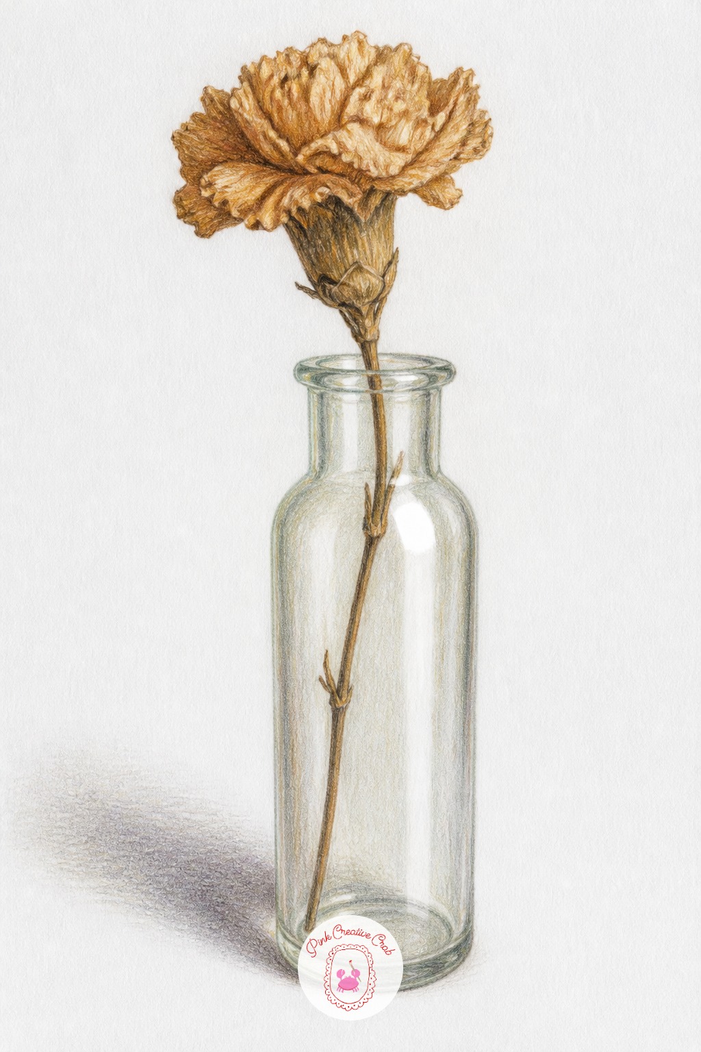 Glass Bottle With Dried Flower — Keep a very sharp pencil point on hand for the dried flower's stem and petals, since thin dry material needs fine lines that a