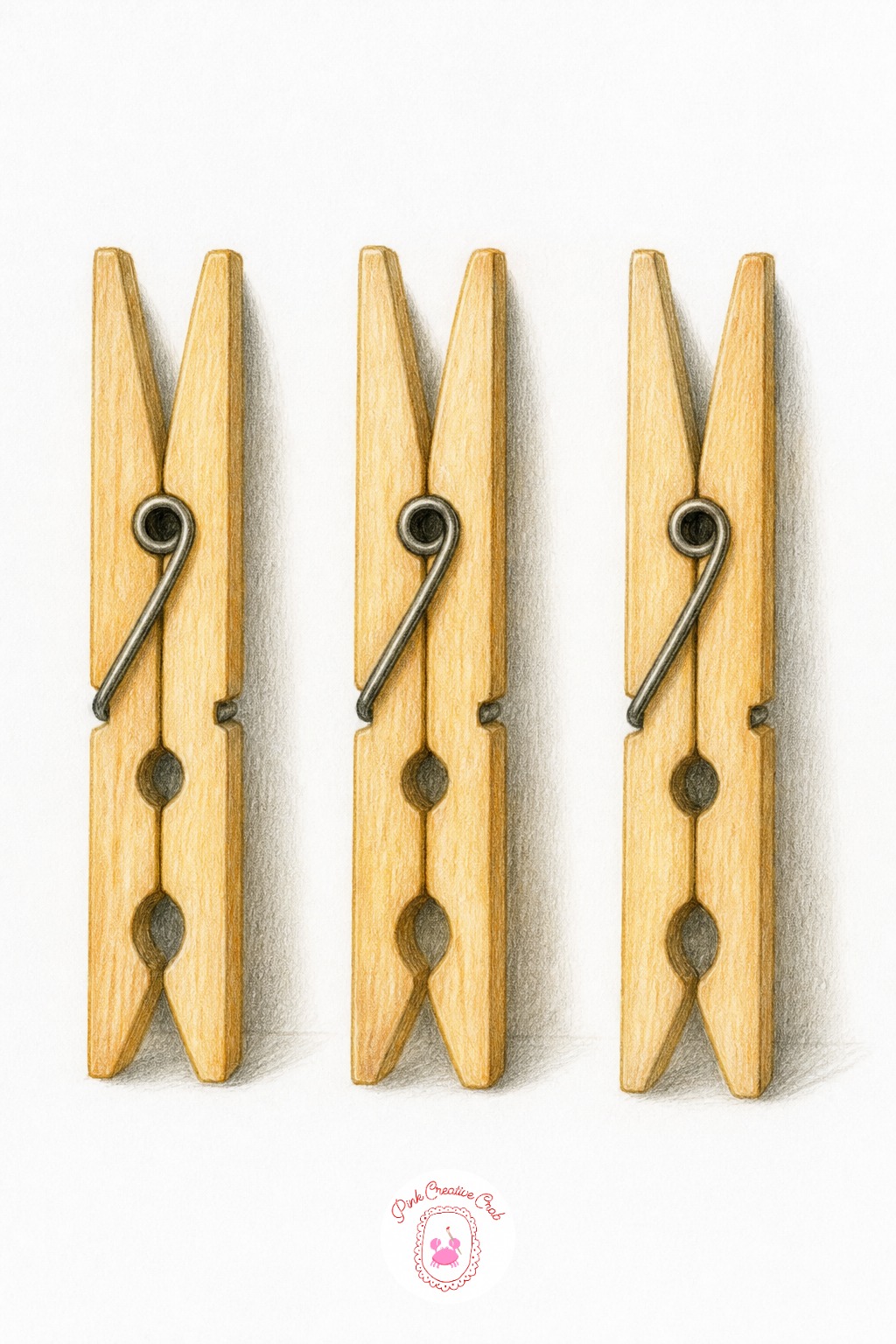 Three Clothespins In A Row — Line up all three clothespins against a single horizontal edge before drawing, and measure the gap between each one so the spacing