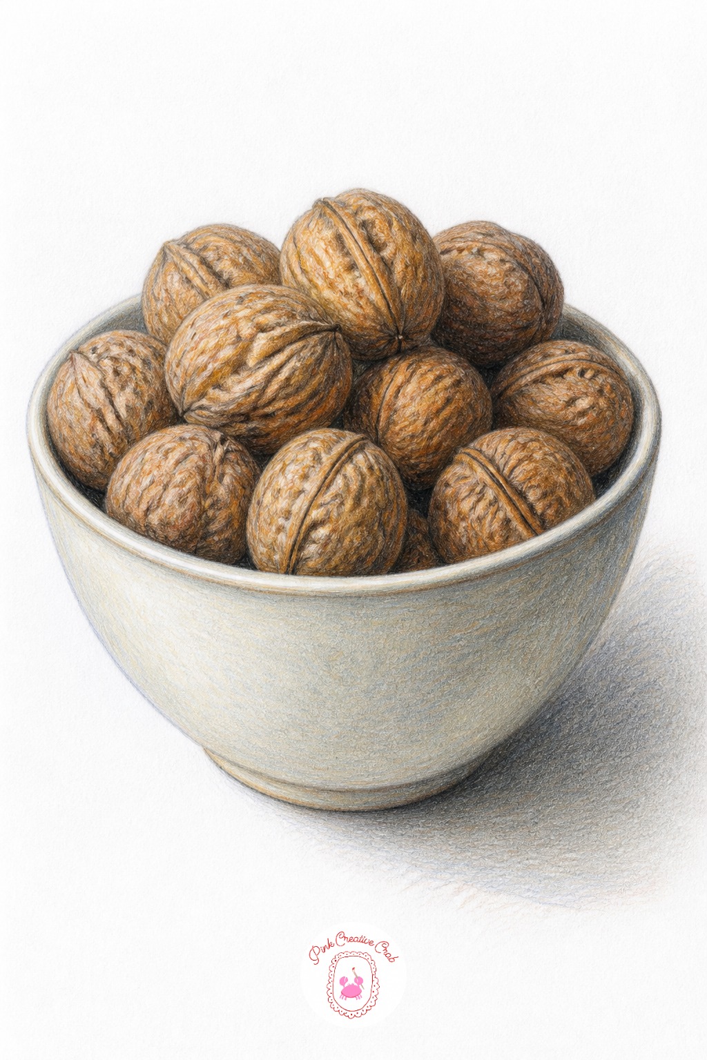 Ceramic Bowl Of Walnuts — Look slightly down into the bowl rather than straight at it from the side, which opens up the bowl's interior as a wide oval and lets