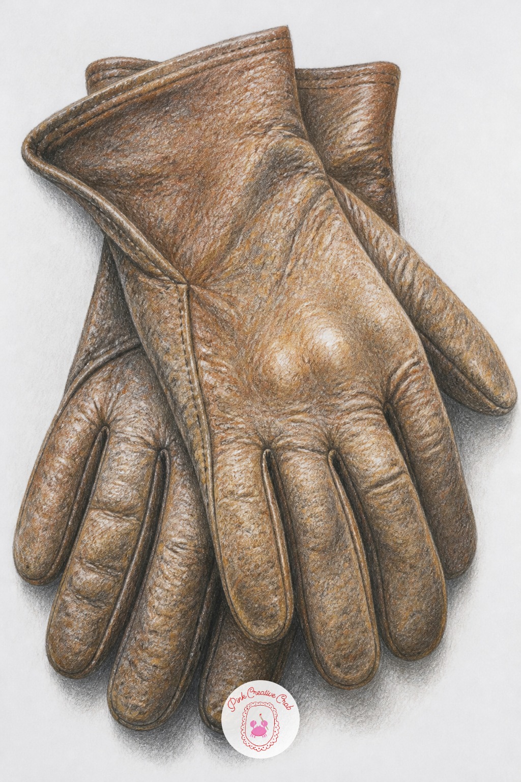 Pair Of Worn Gloves — Work in short broken strokes for the gloves' worn leather rather than one smooth fill, since age shows up as tiny cracks and lighter