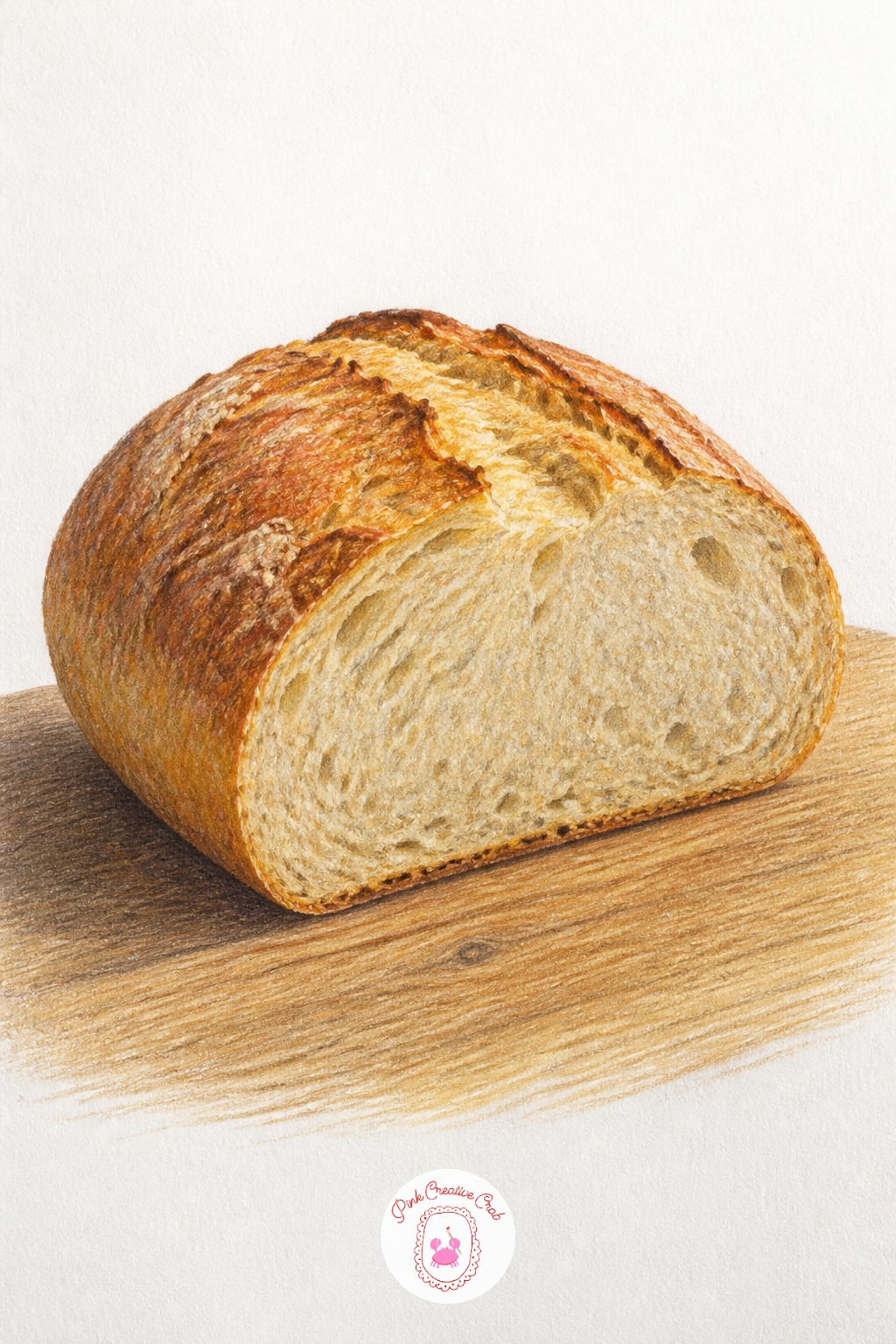 Half Loaf Of Bread — Twenty minutes covers the bread's torn crust shape, a flat brown base color, and the cutting board underneath it, which is enough for a
