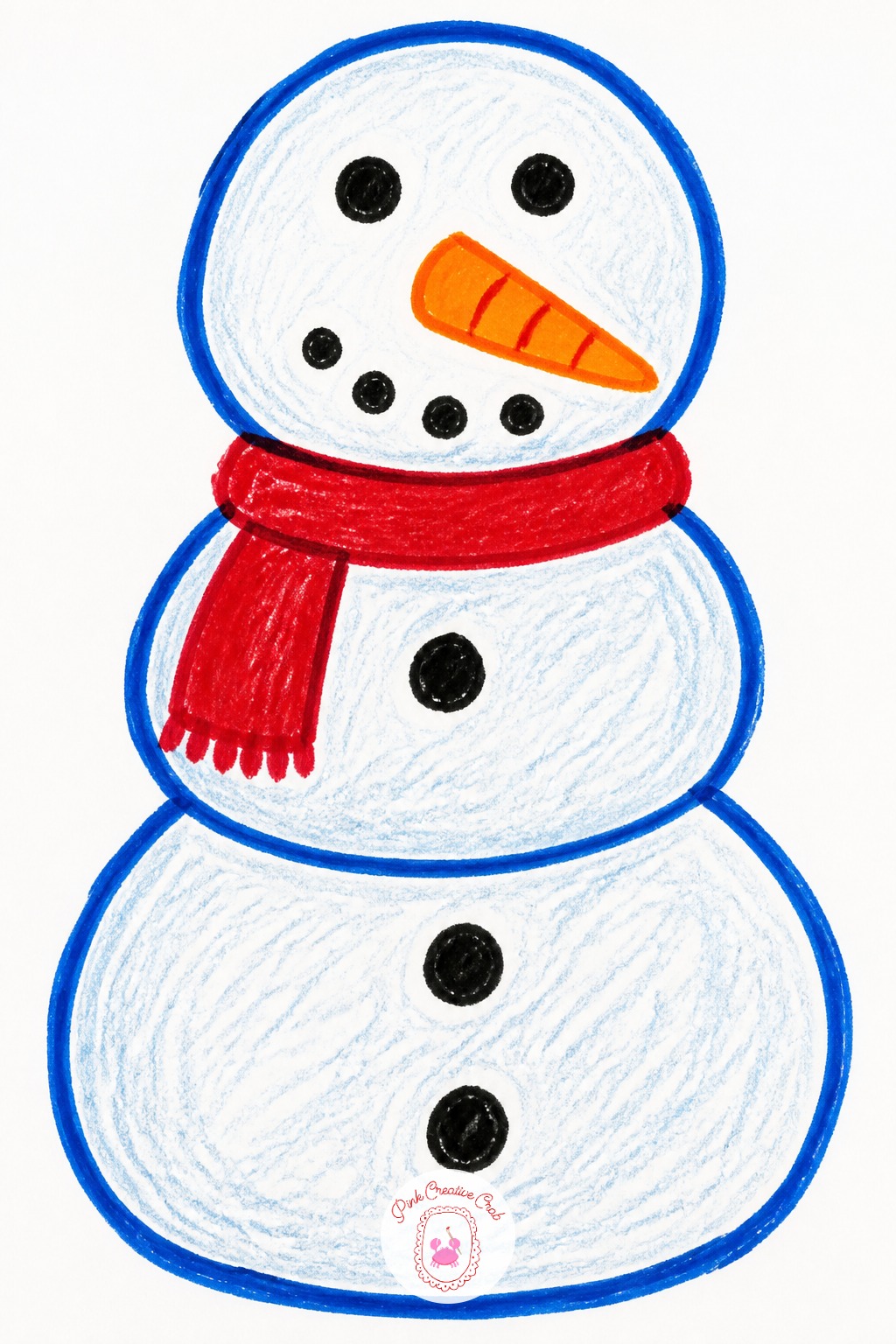 Snowman With Lopsided Carrot Nose — Reach for a fat crayon for the body, not a thin marker. Christmas drawing easy