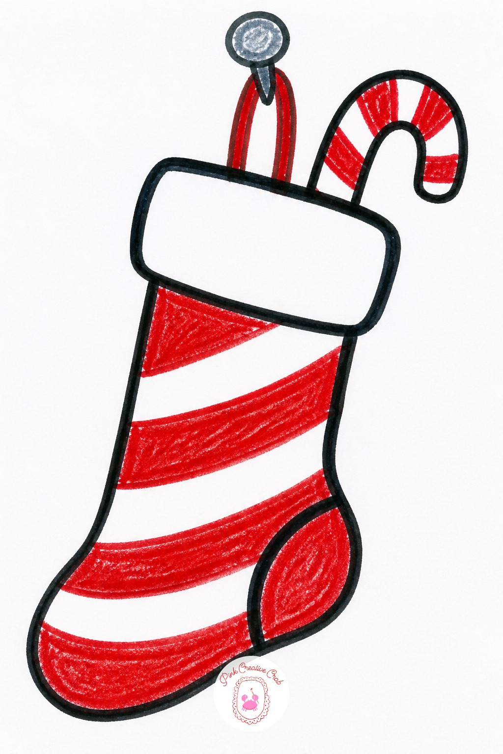 Christmas Stocking On A Nail — Draw the wide curved cuff first, right where the stocking will hang open. Christmas drawing easy