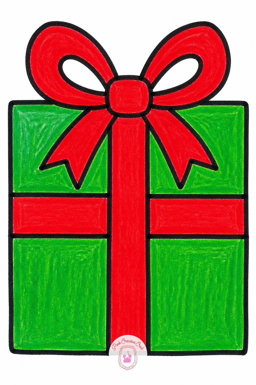 Wrapped Gift Box With Bow — Make the box a true square, not a tall rectangle, since a square box is what most children picture when they hear the word present.
