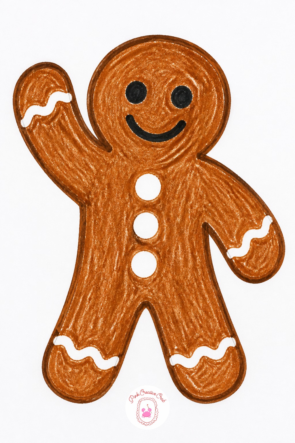 Waving Gingerbread Man — Press a white crayon hard along the edges of the arms, legs and head before adding any marker outline. Christmas drawing easy