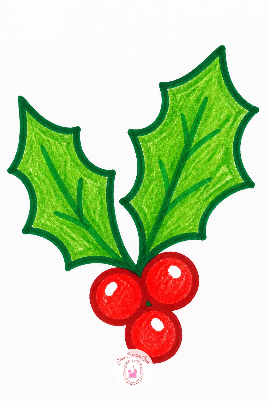 Holly Sprig With Berries — Once a basic holly sprig feels easy, two pointed leaves and three round red berries, try changing the leaf count next time instead