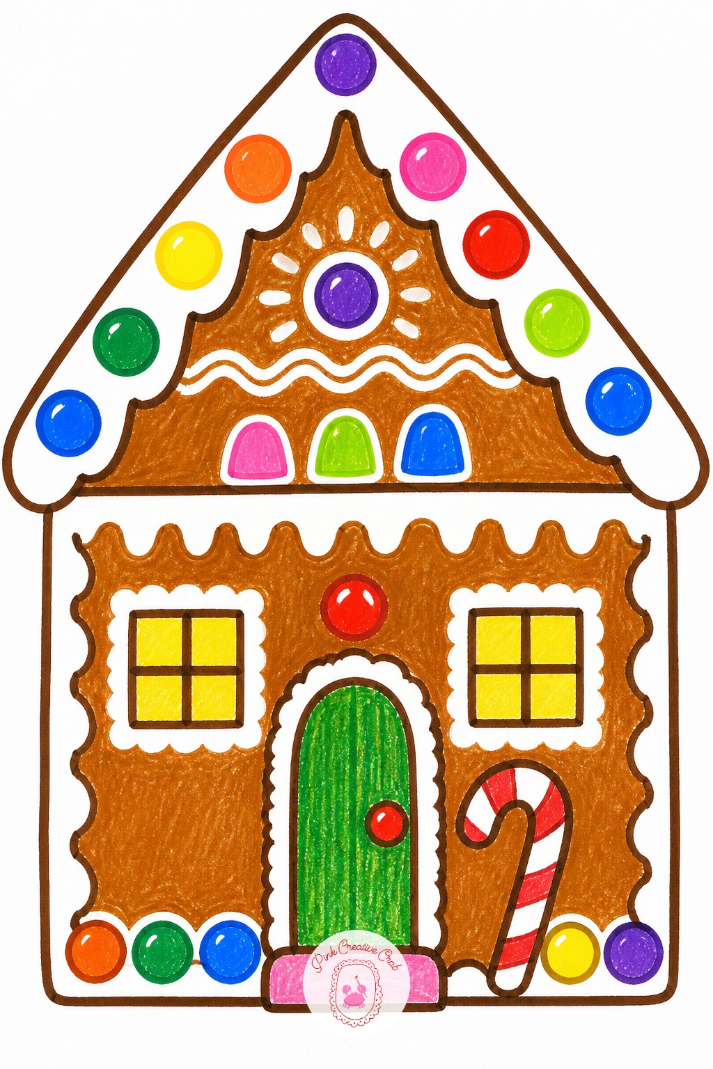 Gingerbread House — Ten minutes covers the basic gingerbread house: two shapes only, a square for the walls and a triangle roof on top, with a door and two