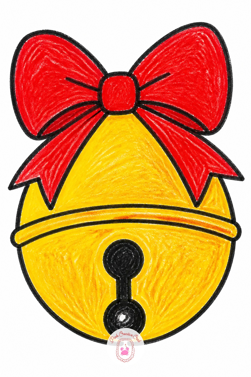 Jingle Bell With Bow — Pick a gold or yellow crayon for the bell itself, since warm metallic-looking colors read instantly as bell-colored even without real