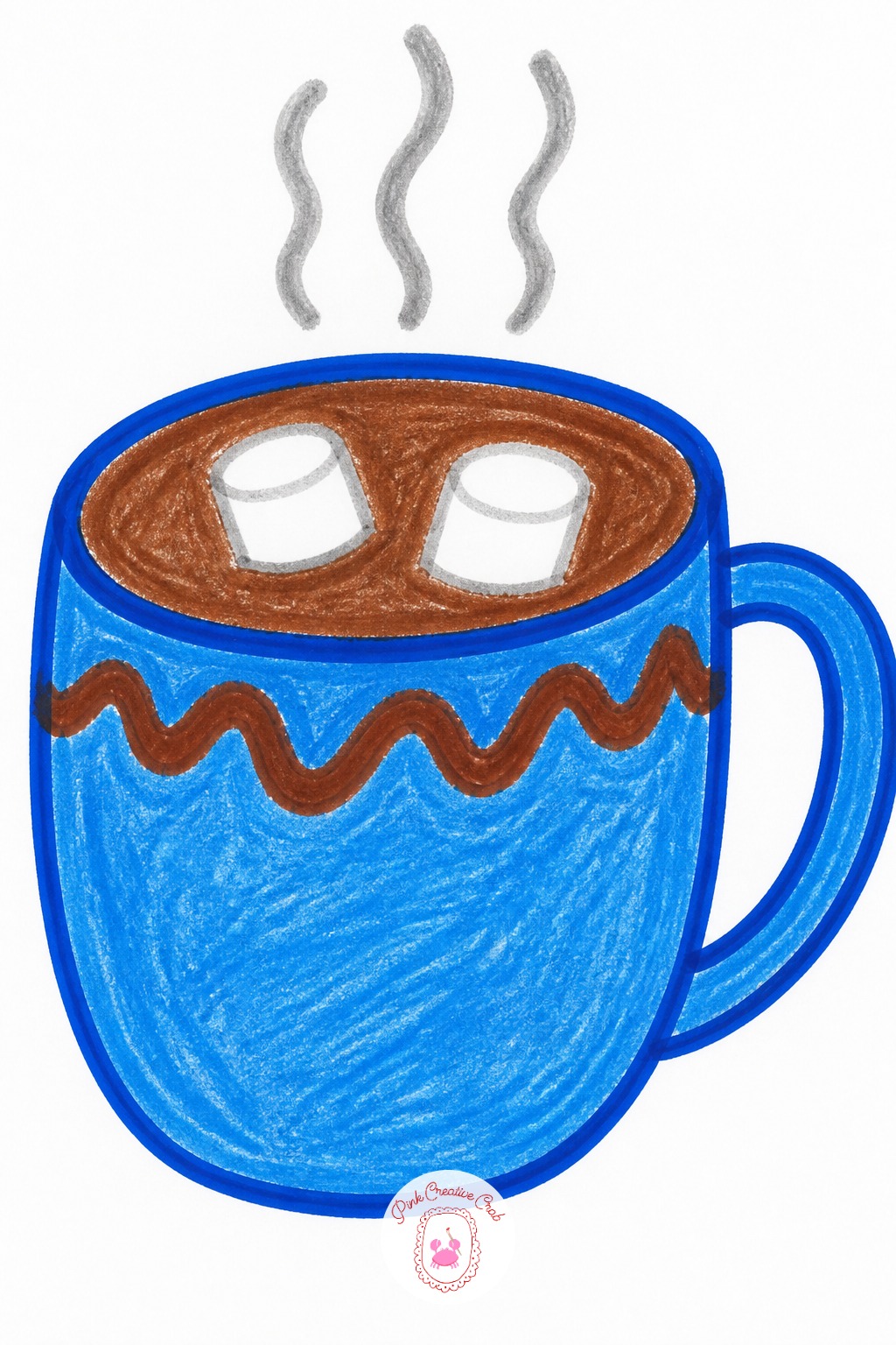 Mug Of Hot Cocoa With Marshmallows — Draw the mug first, a simple rounded rectangle with one curved handle on the side, before anything goes inside it.