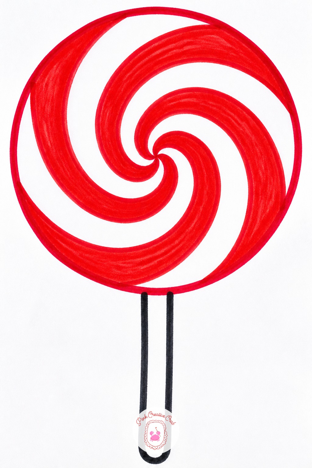 Peppermint Swirl Lollipop — The swirl pattern is where most children go wrong, drawing straight spiral lines that meet in sharp points instead of one smooth