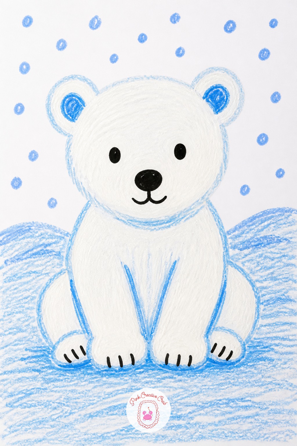 Polar Bear Cub In Snow — Keep the whole bear white or left uncolored against a pale blue background, since the contrast between the background and the bear's