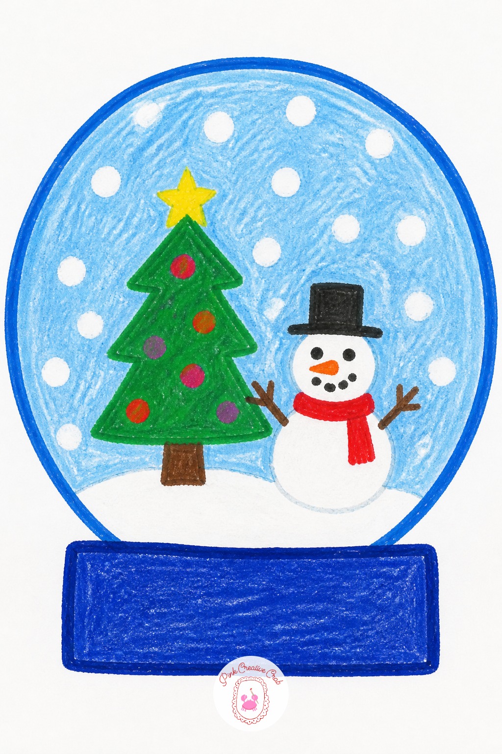 Snow Globe With Tiny Tree — The easiest way to ruin a snow globe drawing is making the glass dome too small for the tree and snowman inside it, so everything